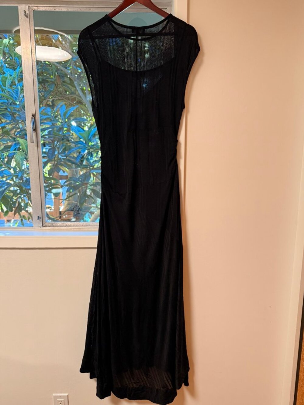 ME+EM Black Sheer Mesh Maxi Dress Size 10 Scoop Neck Lined Sleeveless